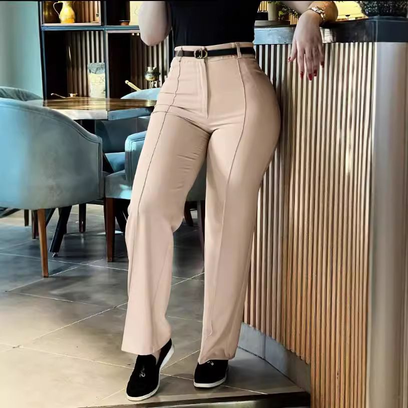 New women's trousers fashion temperament solid color high waist slim long ladies casual pants suitable for daily leisure commuting.