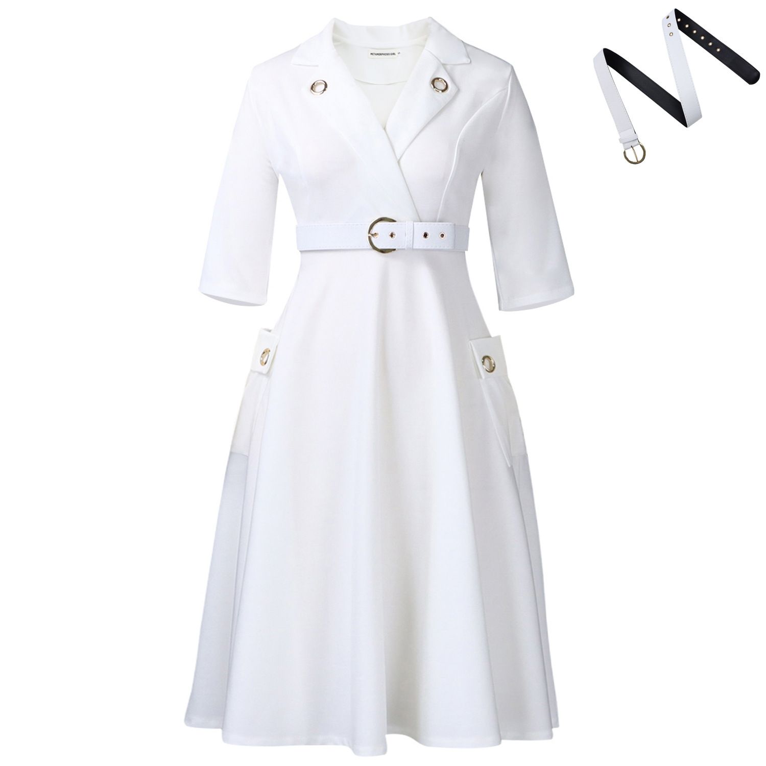 The new women's two-piece suit is fashionable, elegant, solid color, medium sleeve suit collar, high waist and big skirt, and the long dress is suitable for daily leisure and office commuting.