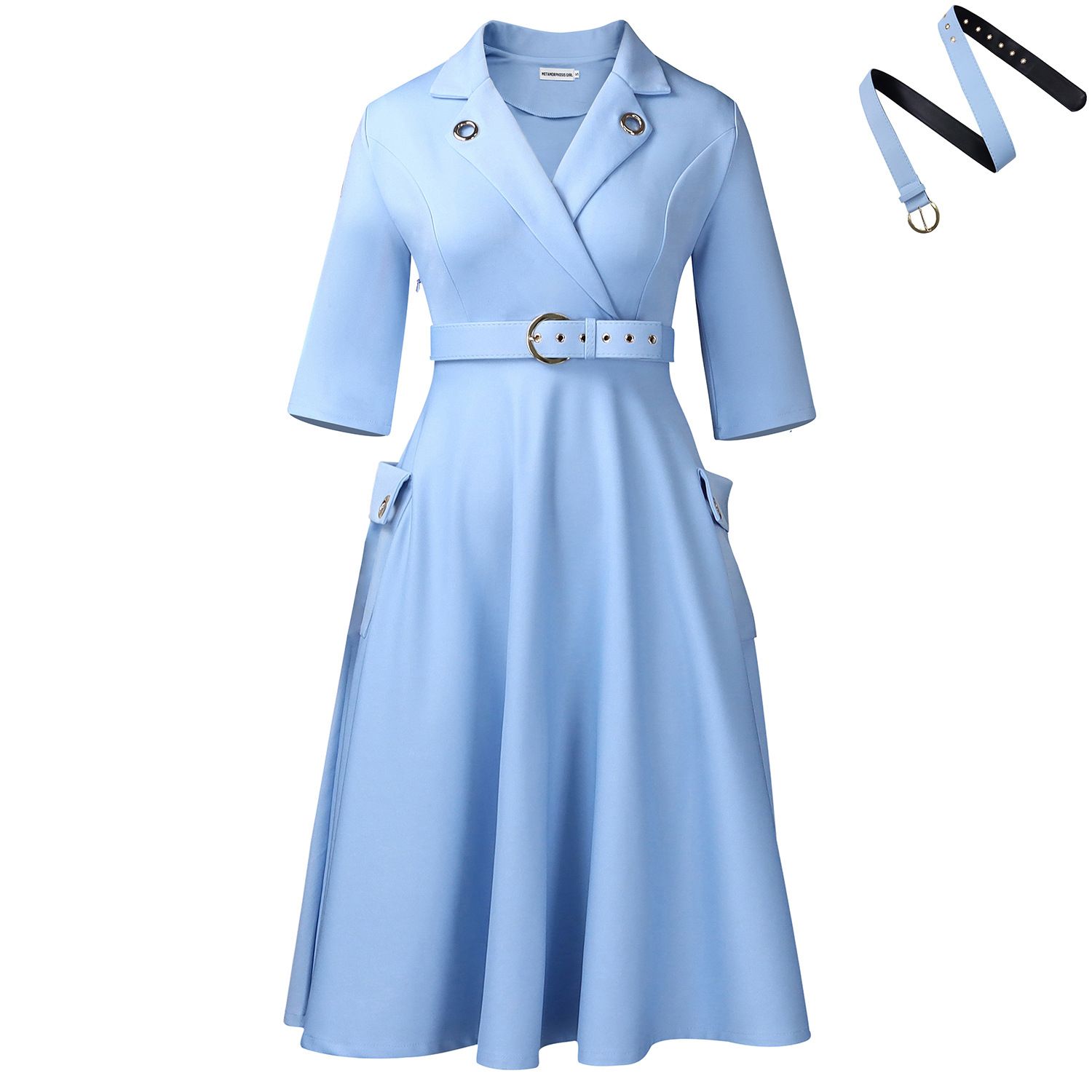 The new women's two-piece suit is fashionable, elegant, solid color, medium sleeve suit collar, high waist and big skirt, and the long dress is suitable for daily leisure and office commuting.