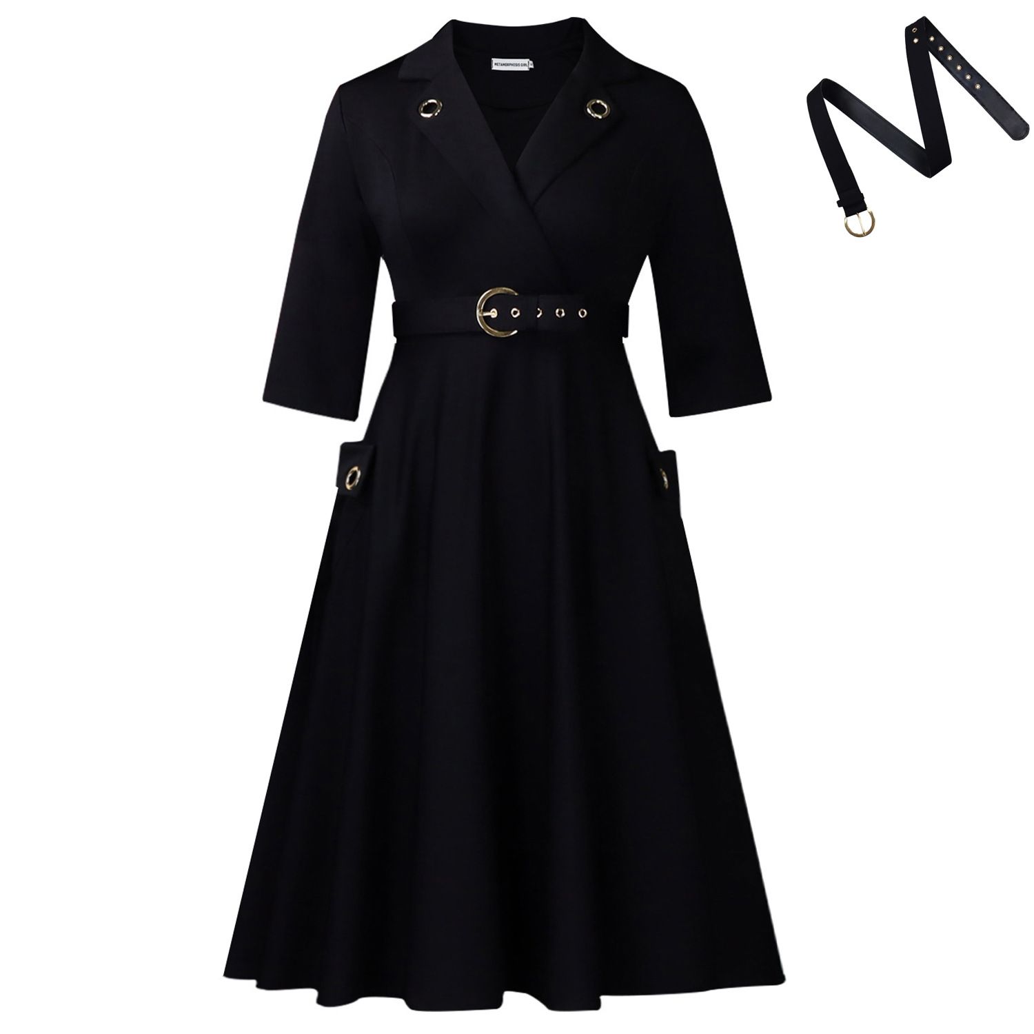 The new women's two-piece suit is fashionable, elegant, solid color, medium sleeve suit collar, high waist and big skirt, and the long dress is suitable for daily leisure and office commuting.