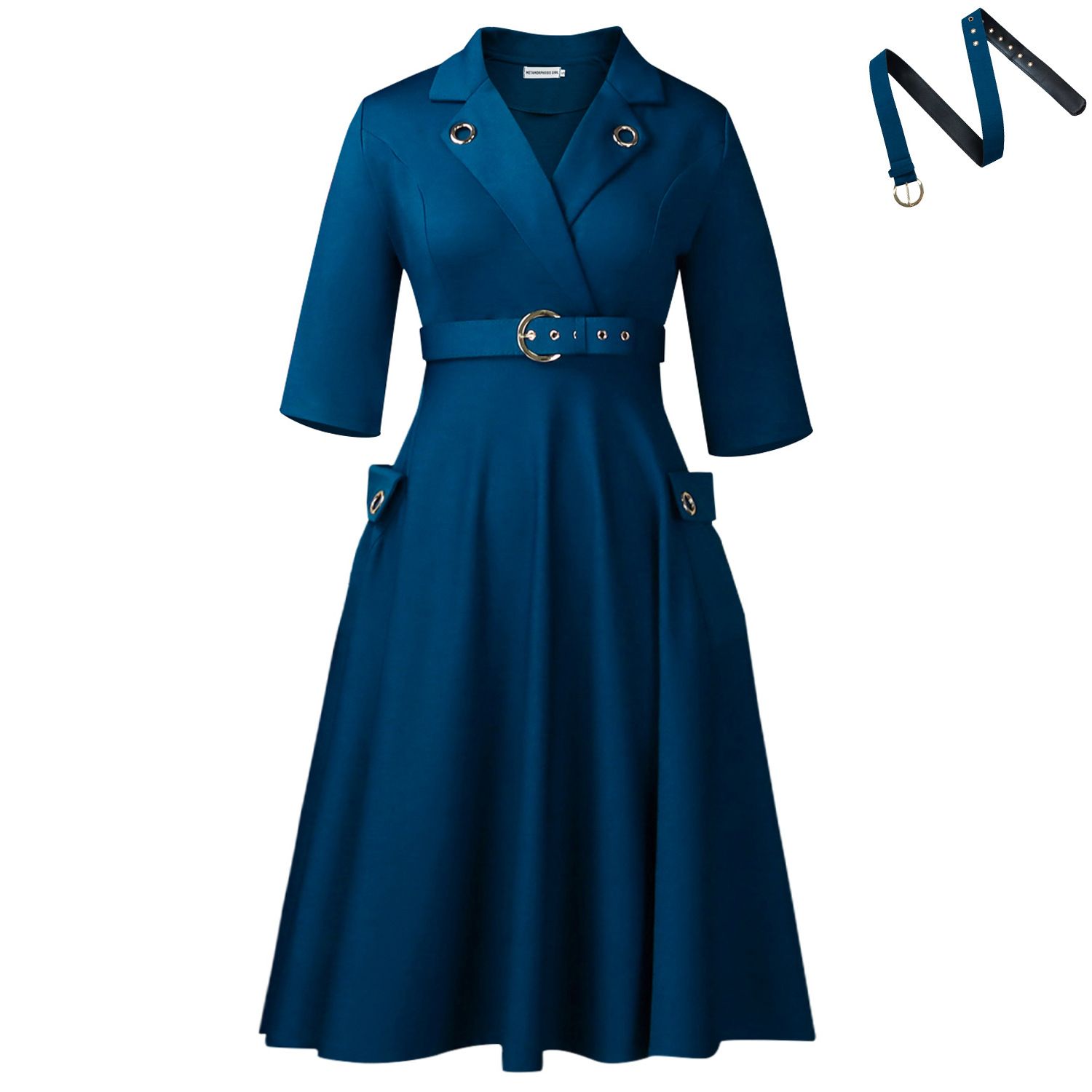 The new women's two-piece suit is fashionable, elegant, solid color, medium sleeve suit collar, high waist and big skirt, and the long dress is suitable for daily leisure and office commuting.