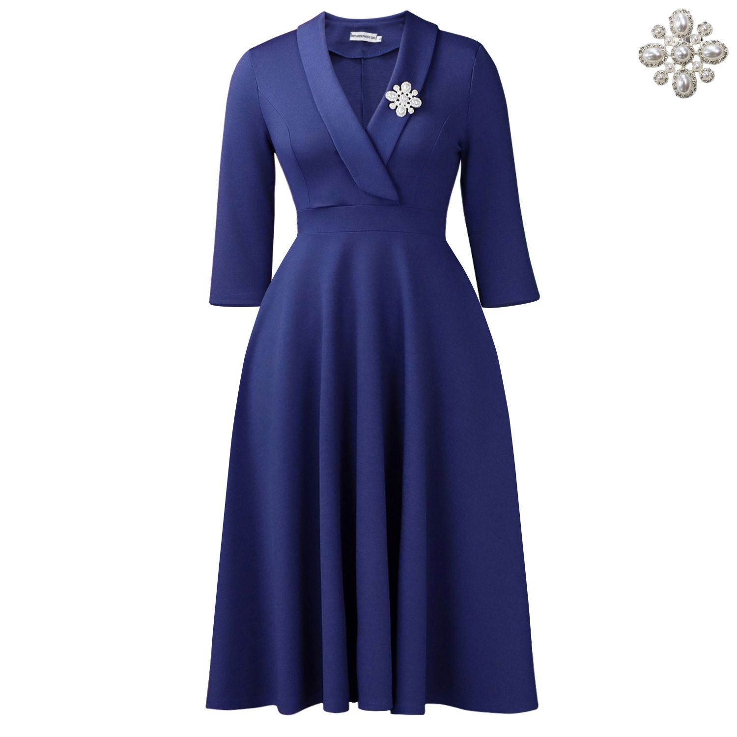 In summer, the new women's dress is solid color with sleeves, lapels, high waist and big skirt. The long dress is suitable for daily leisure and commuting office wear.