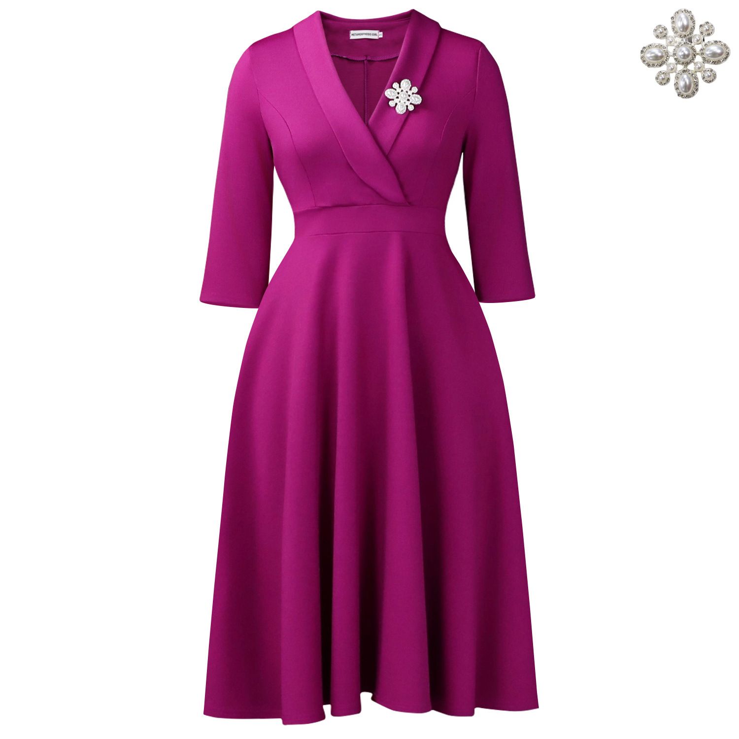 In summer, the new women's dress is solid color with sleeves, lapels, high waist and big skirt. The long dress is suitable for daily leisure and commuting office wear.