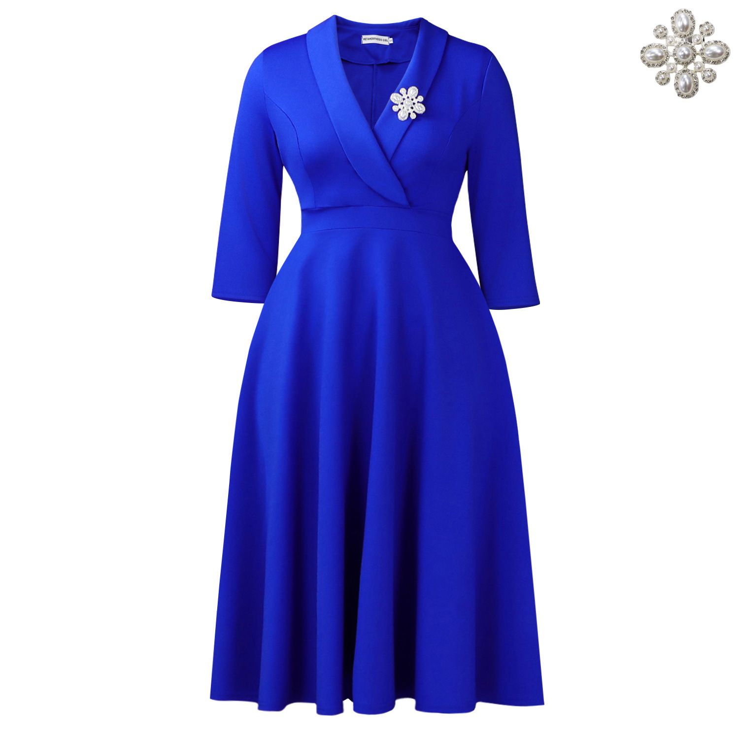 In summer, the new women's dress is solid color with sleeves, lapels, high waist and big skirt. The long dress is suitable for daily leisure and commuting office wear.