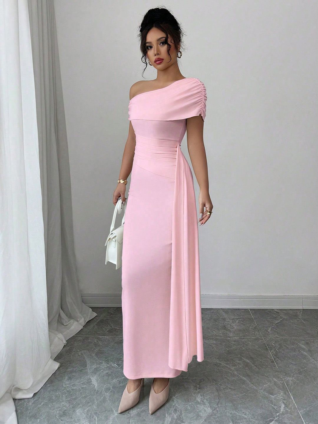 Summer new women's dress fashion solid color one-shoulder tube top slim split long dress suitable for daily leisure commuting party dinner dress.