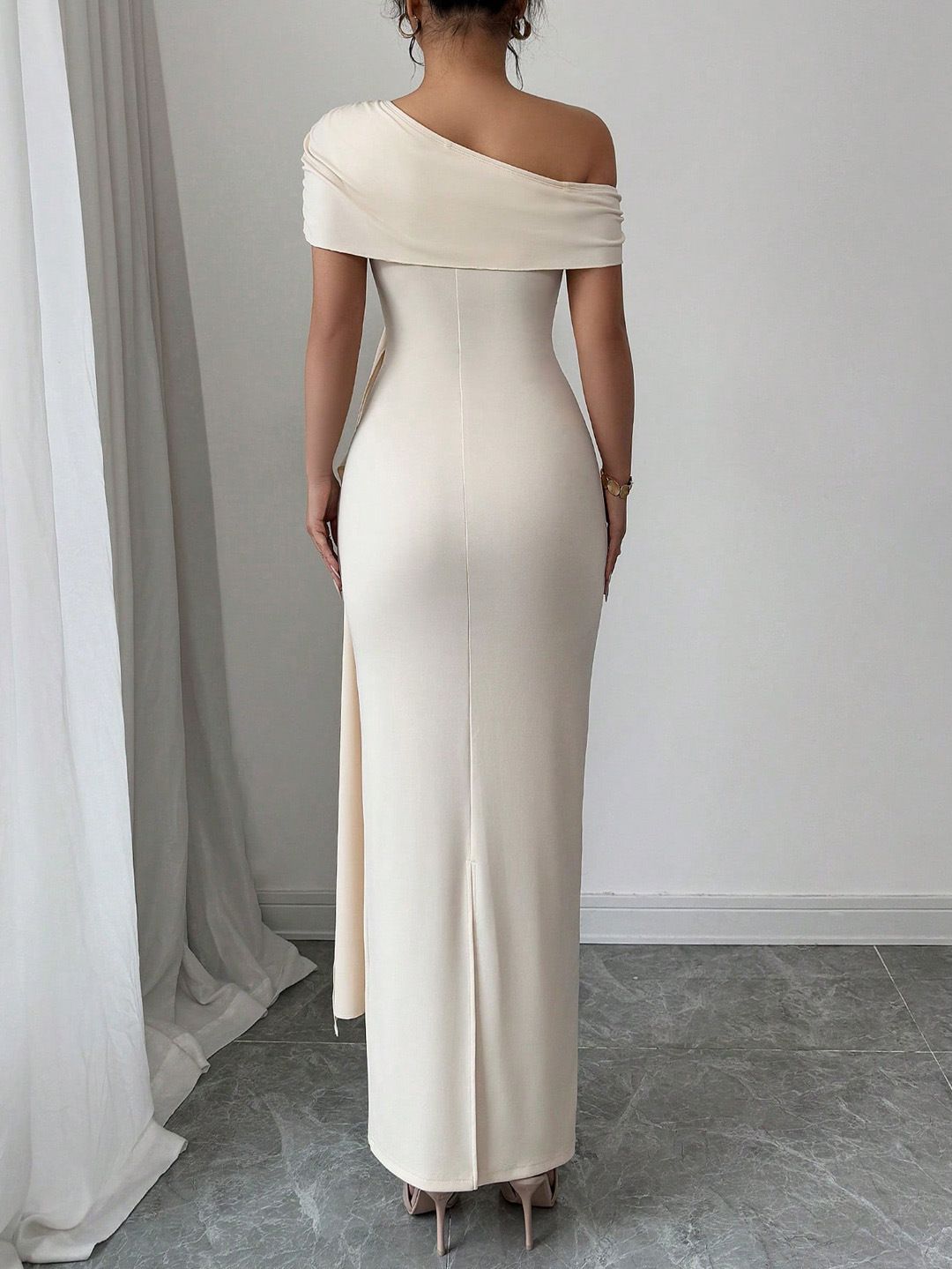 Summer new women's dress fashion solid color one-shoulder tube top slim split long dress suitable for daily leisure commuting party dinner dress.