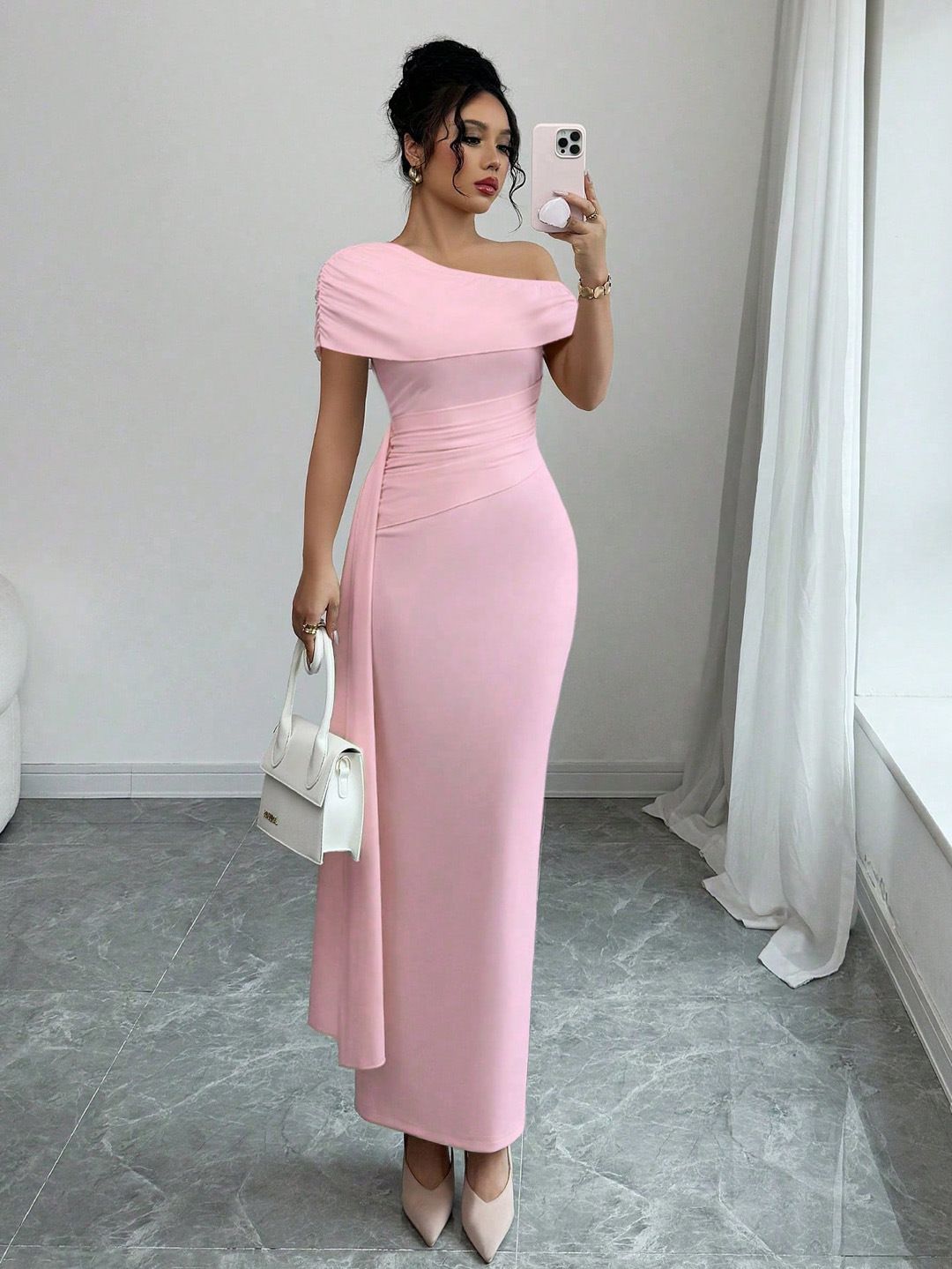 Summer new women's dress fashion solid color one-shoulder tube top slim split long dress suitable for daily leisure commuting party dinner dress.