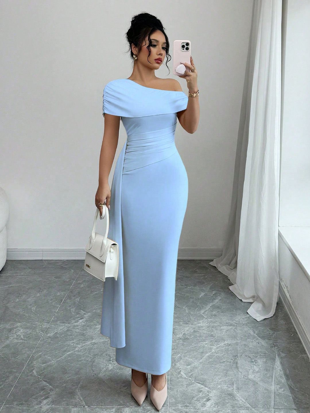 Summer new women's dress fashion solid color one-shoulder tube top slim split long dress suitable for daily leisure commuting party dinner dress.