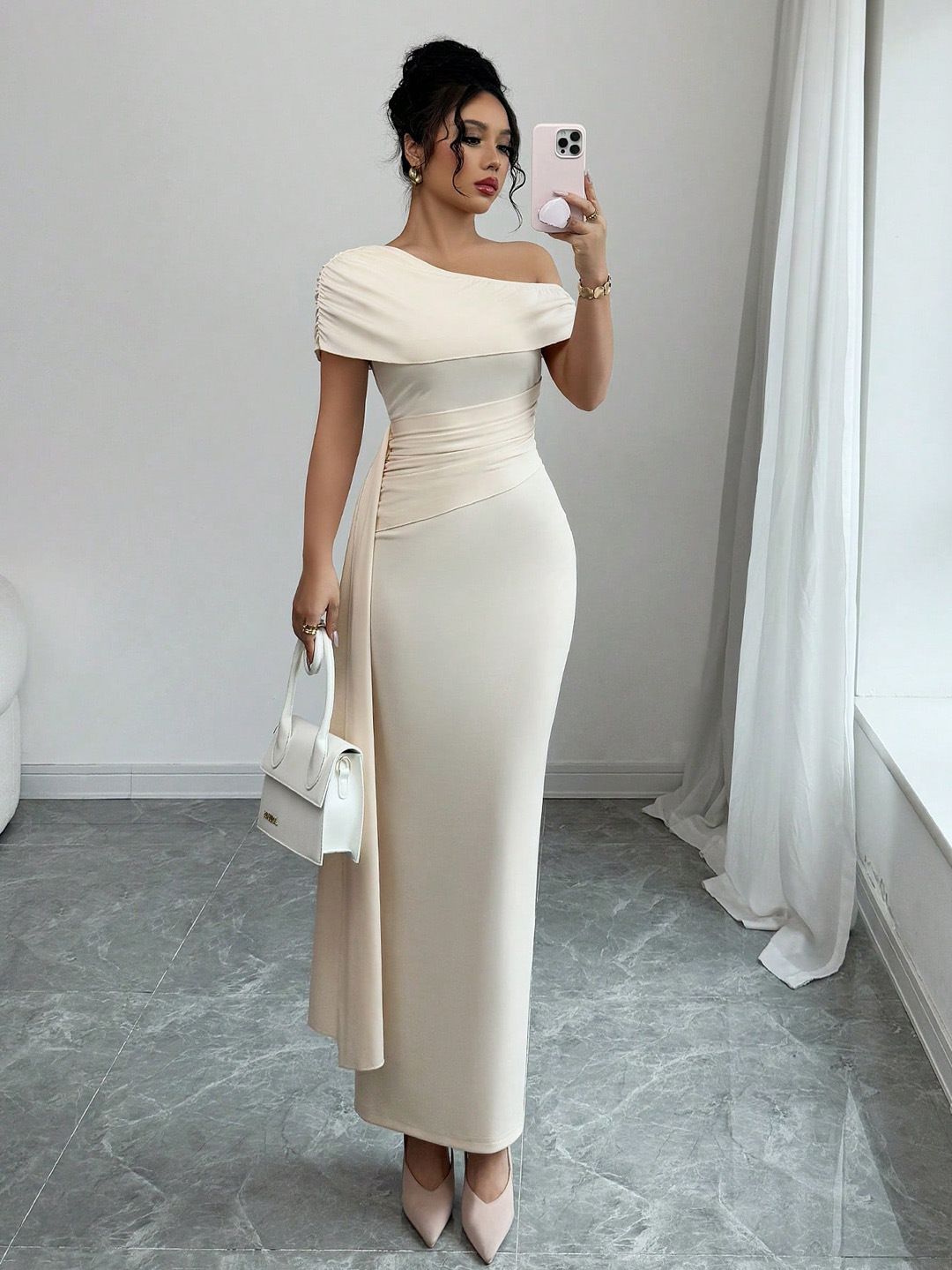Summer new women's dress fashion solid color one-shoulder tube top slim split long dress suitable for daily leisure commuting party dinner dress.