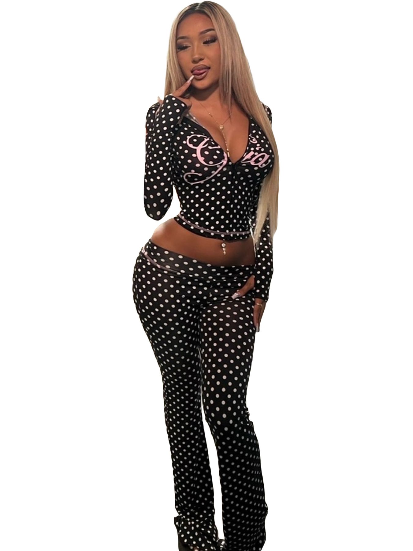 New women's two-piece fashion solid color printing long sleeve hooded zipper slim short coat micro-trousers suit is suitable for daily leisure and commuting sports.