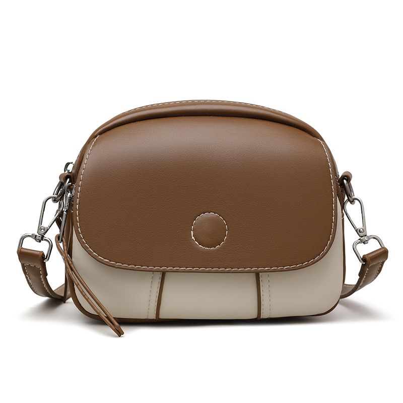 New women's bag fashion color matching zipper Joker shoulder bag mini messenger bag small round bag suitable for daily leisure commuting party.