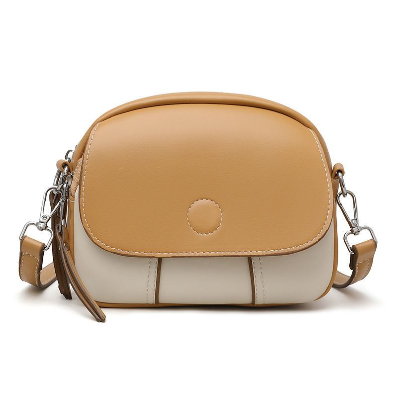 New women's bag fashion color matching zipper Joker shoulder bag mini messenger bag small round bag suitable for daily leisure commuting party.