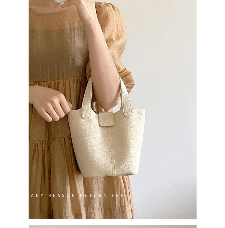 New handbag fashion solid color handbag Joker leisure bucket steamed stuffed bun mother bag is suitable for daily leisure commuting party.