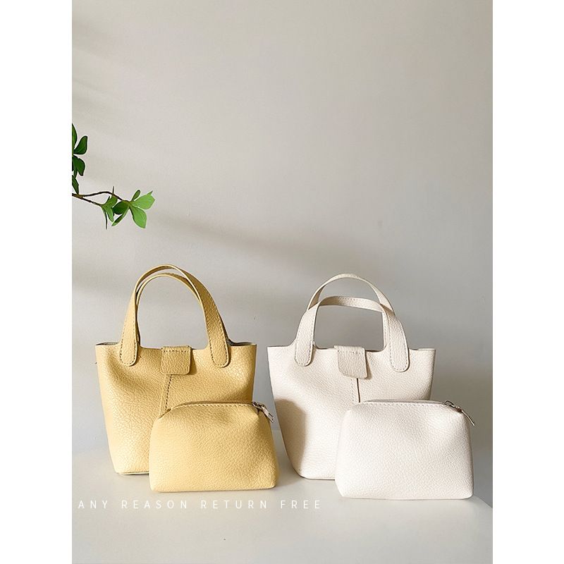 New handbag fashion solid color handbag Joker leisure bucket steamed stuffed bun mother bag is suitable for daily leisure commuting party.
