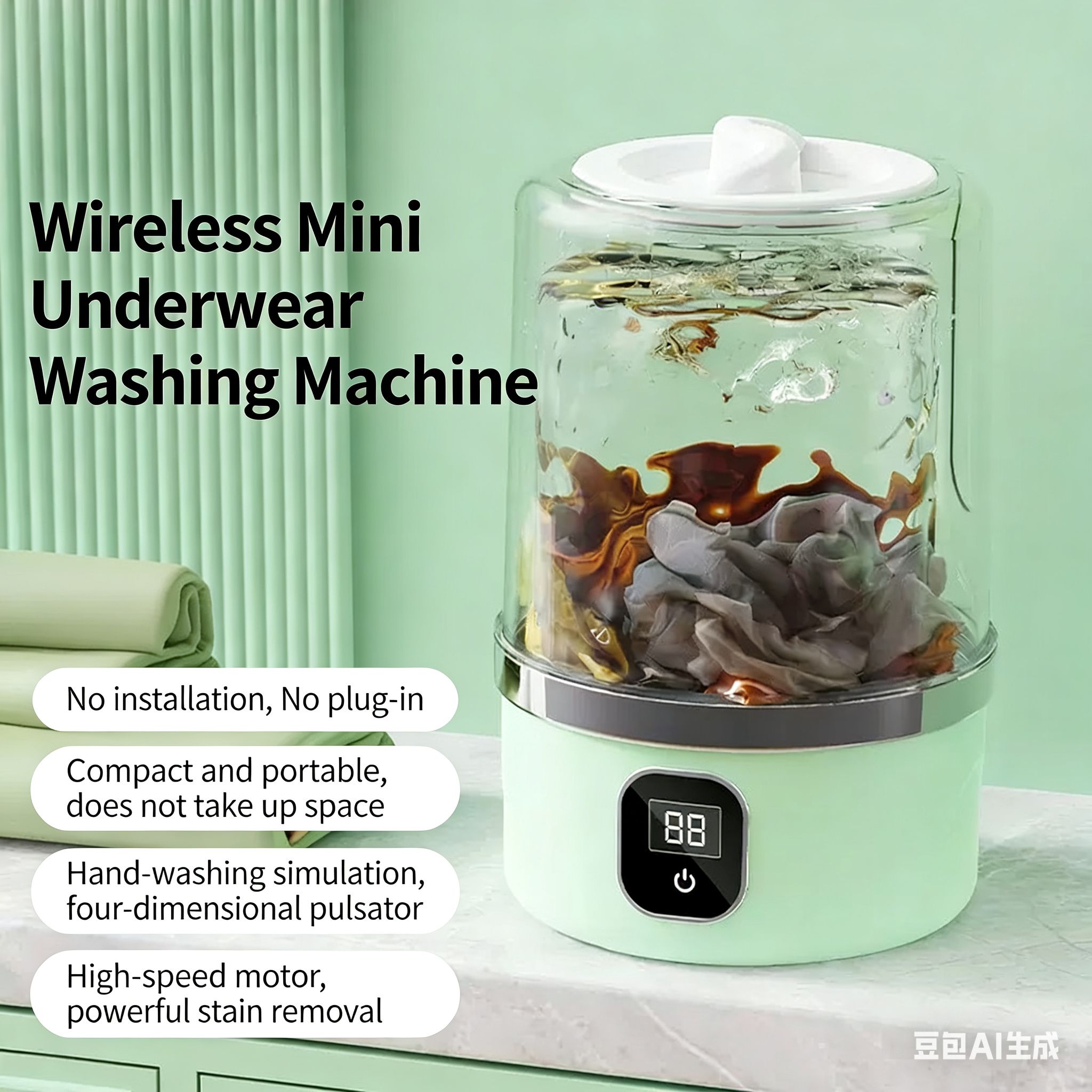 Portable Washing Machine, Underwear Washer, Small Washing Machines, Mini Washing Rechargeable Cordless Washing-Machine, Laundry Cup for Bra, Underwear, Socks (1 L capacity)