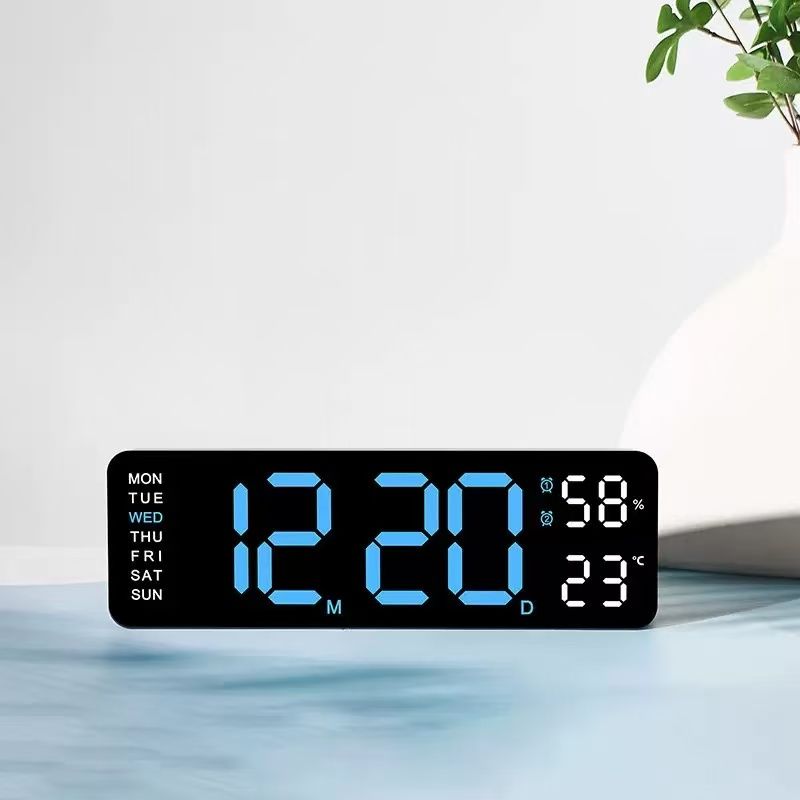 9 Inch Large Digital Wall Clock USB Powered TEMP Humidity Week Auto Dimmer DST Table Clock 12/24H Electronic LED Alarm Clock