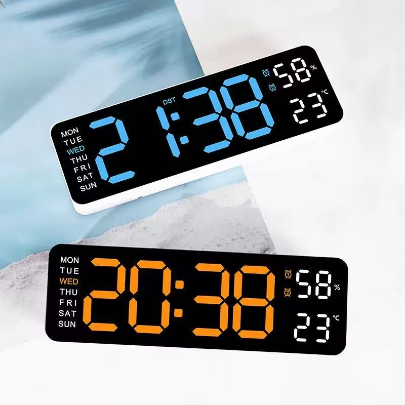 9 Inch Large Digital Wall Clock USB Powered TEMP Humidity Week Auto Dimmer DST Table Clock 12/24H Electronic LED Alarm Clock