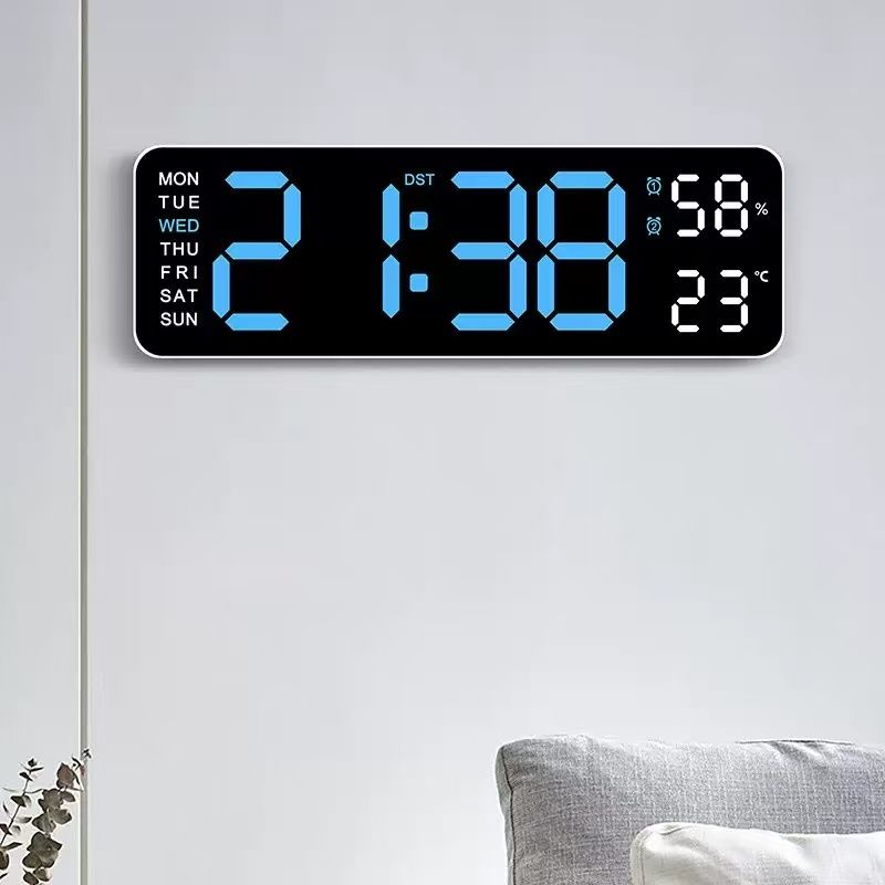 9 Inch Large Digital Wall Clock USB Powered TEMP Humidity Week Auto Dimmer DST Table Clock 12/24H Electronic LED Alarm Clock