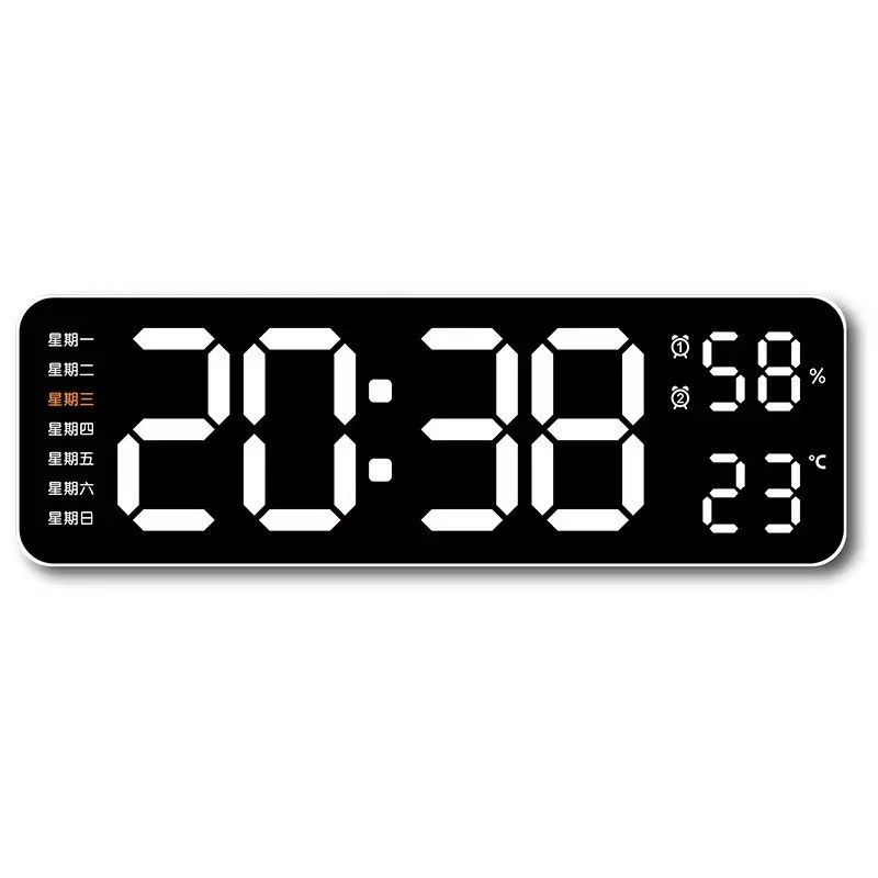 9 Inch Large Digital Wall Clock USB Powered TEMP Humidity Week Auto Dimmer DST Table Clock 12/24H Electronic LED Alarm Clock