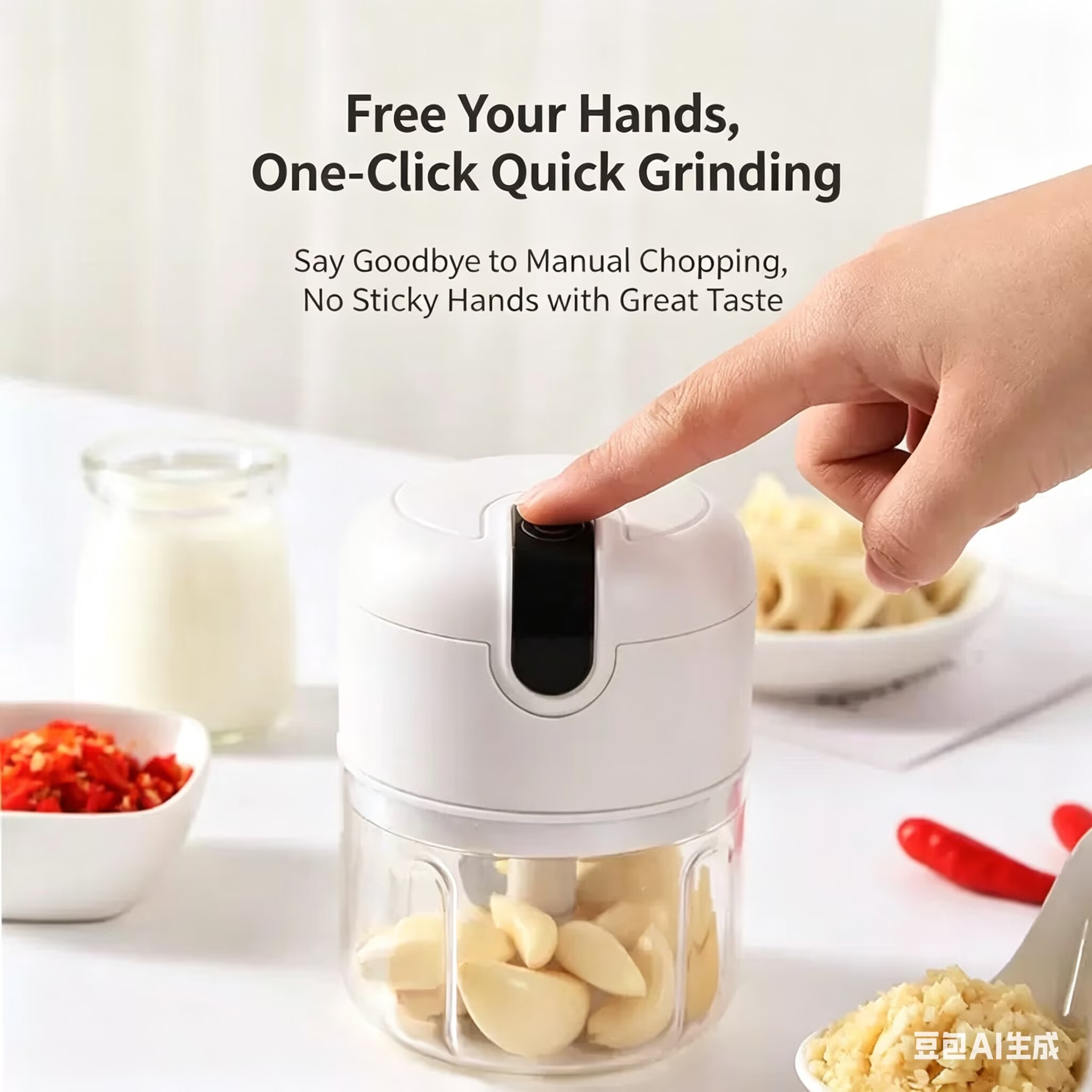 250ML Electric Garlic Chopper, Mini Portable Veggie Chopper, Garlic Grinder Masher Onion Chopper, Garlic Press,Blender to Vegetable, Wireless Food Processor for Ginger, Chili, Fruit, Meat, etc