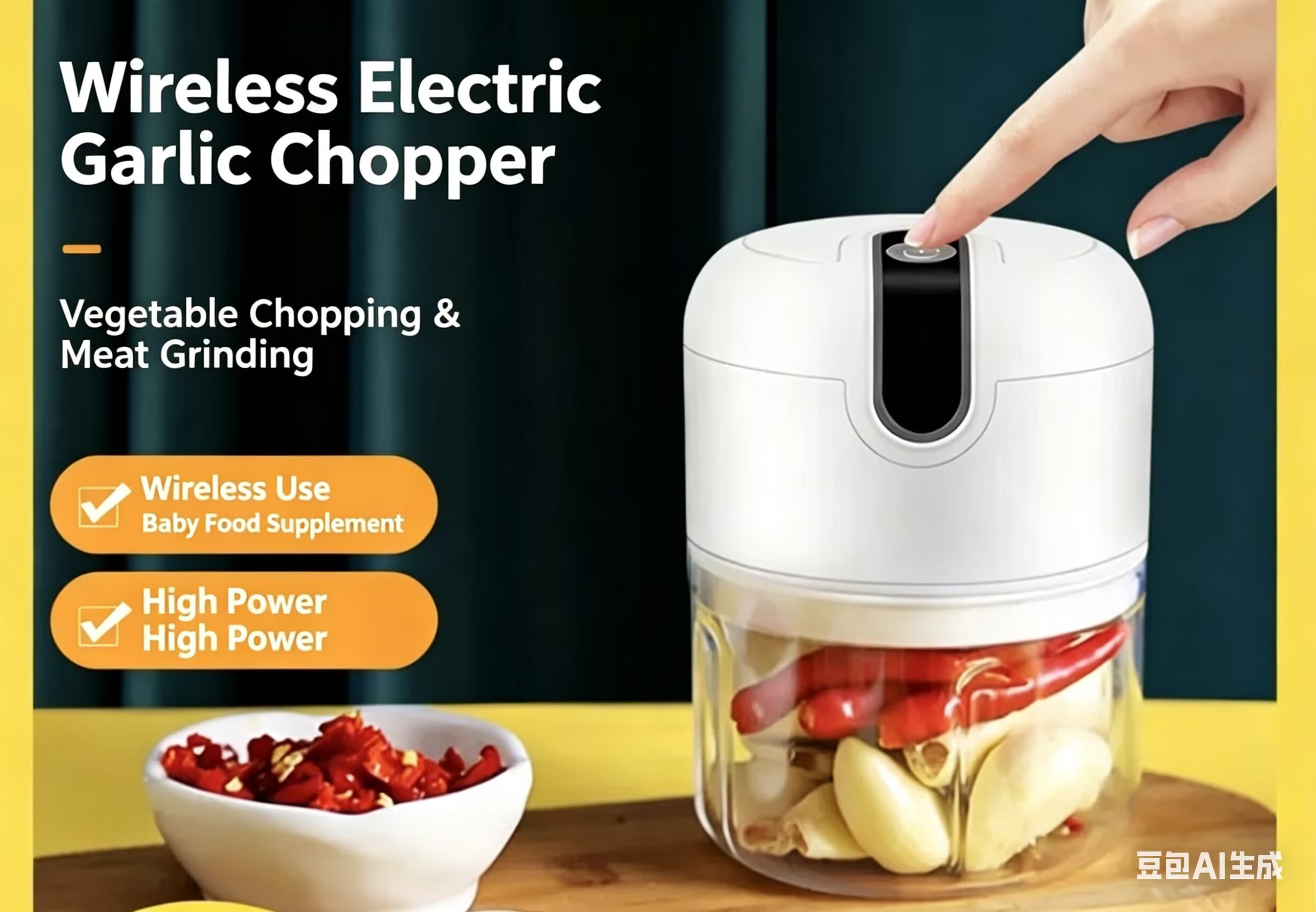 250ML Electric Garlic Chopper, Mini Portable Veggie Chopper, Garlic Grinder Masher Onion Chopper, Garlic Press,Blender to Vegetable, Wireless Food Processor for Ginger, Chili, Fruit, Meat, etc