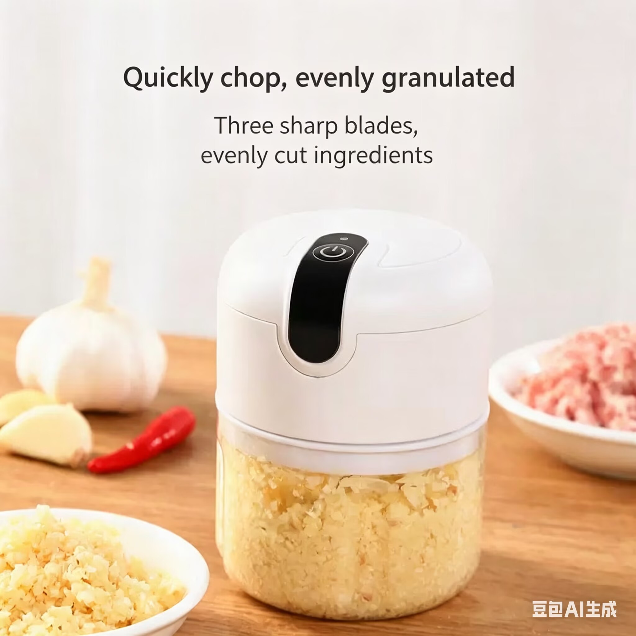 250ML Electric Garlic Chopper, Mini Portable Veggie Chopper, Garlic Grinder Masher Onion Chopper, Garlic Press,Blender to Vegetable, Wireless Food Processor for Ginger, Chili, Fruit, Meat, etc