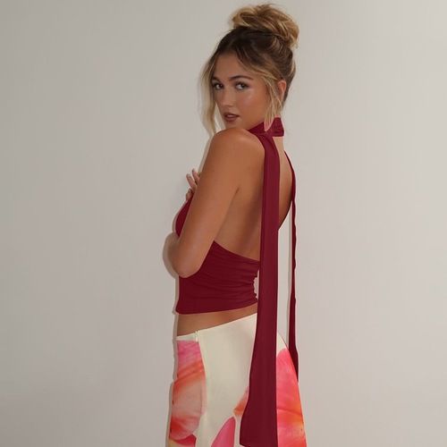 2026 Summer New Sexy Neck Tie  Tank Tops Low-cut Back Hollow-out Camisole Camis Top