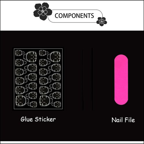 French Tip Press on Nails with 5D Flower Charm Design  - Medium Pink Fake Nails 24Pcs Nail Kit for Women Manicure