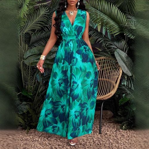 Women Sleeveless Sundress Casual Dresses Deep V Neck High Waist Summer Dress Vacation Party Dress