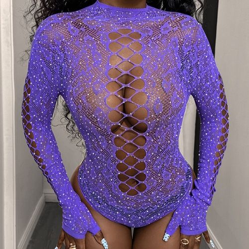 Sexy seductive spiked tight-fitting bikini long-sleeve one-piece mesh bodysuit