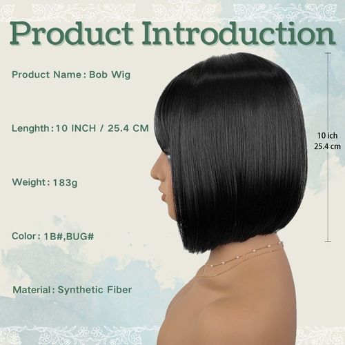 Short Straight Black Hair Synthetic Wig Bobo Hair Wigs Short Bobo Wigs With Bangs Full Fringe Wigs for Women Daily Use