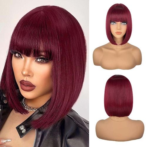 Short Straight Black Hair Synthetic Wig Bobo Hair Wigs Short Bobo Wigs With Bangs Full Fringe Wigs for Women Daily Use