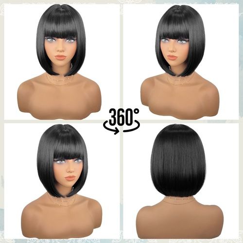 Short Straight Black Hair Synthetic Wig Bobo Hair Wigs Short Bobo Wigs With Bangs Full Fringe Wigs for Women Daily Use