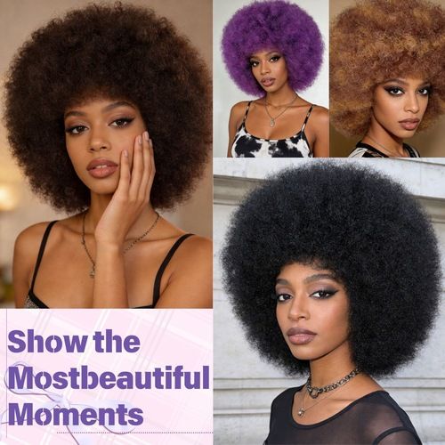 Afro Curly Wigs for Women Glueless Wear and Soft Afro Wigs Large Bouncy and Soft Natural Looking Full Wigs for Daily Party Cosplay