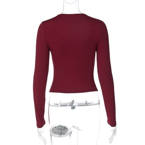 Women Sexy Square Neck Lace Trim Crop Top Long Sleeve Slim Fit Bow Tie Tight Shirt Club Outfits