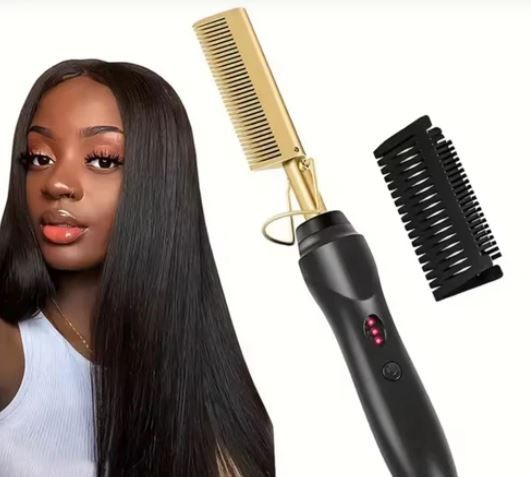 Electric Hair Press Comb Hot Comb Straightener, Professional Fast Heating Hair Straightening Comb, Anti-Frizz Styling Tool for Natural & Thick Hair