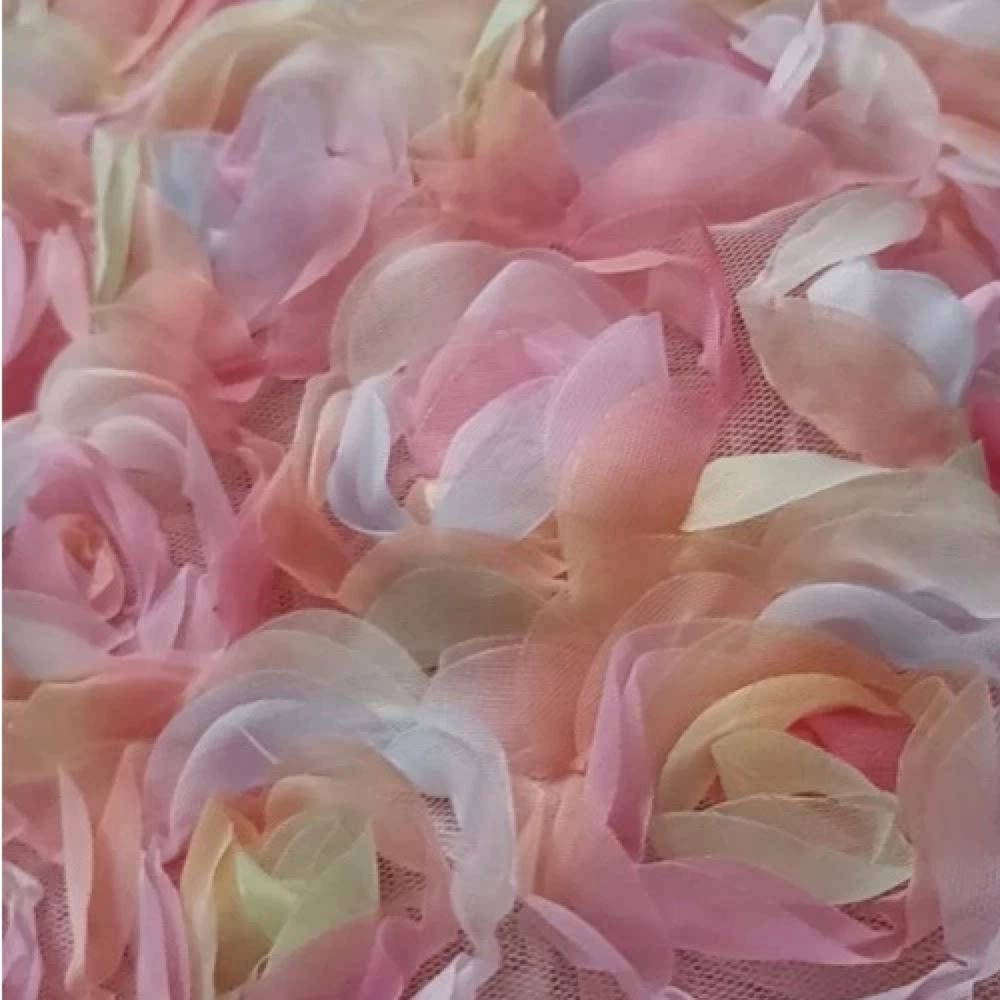3D Rainbow Rose Tulle Fabric, Colorful 3D Flower Mesh Lace Fabric for Wedding Dress, Evening Gown, DIY Craft, 1 Yard