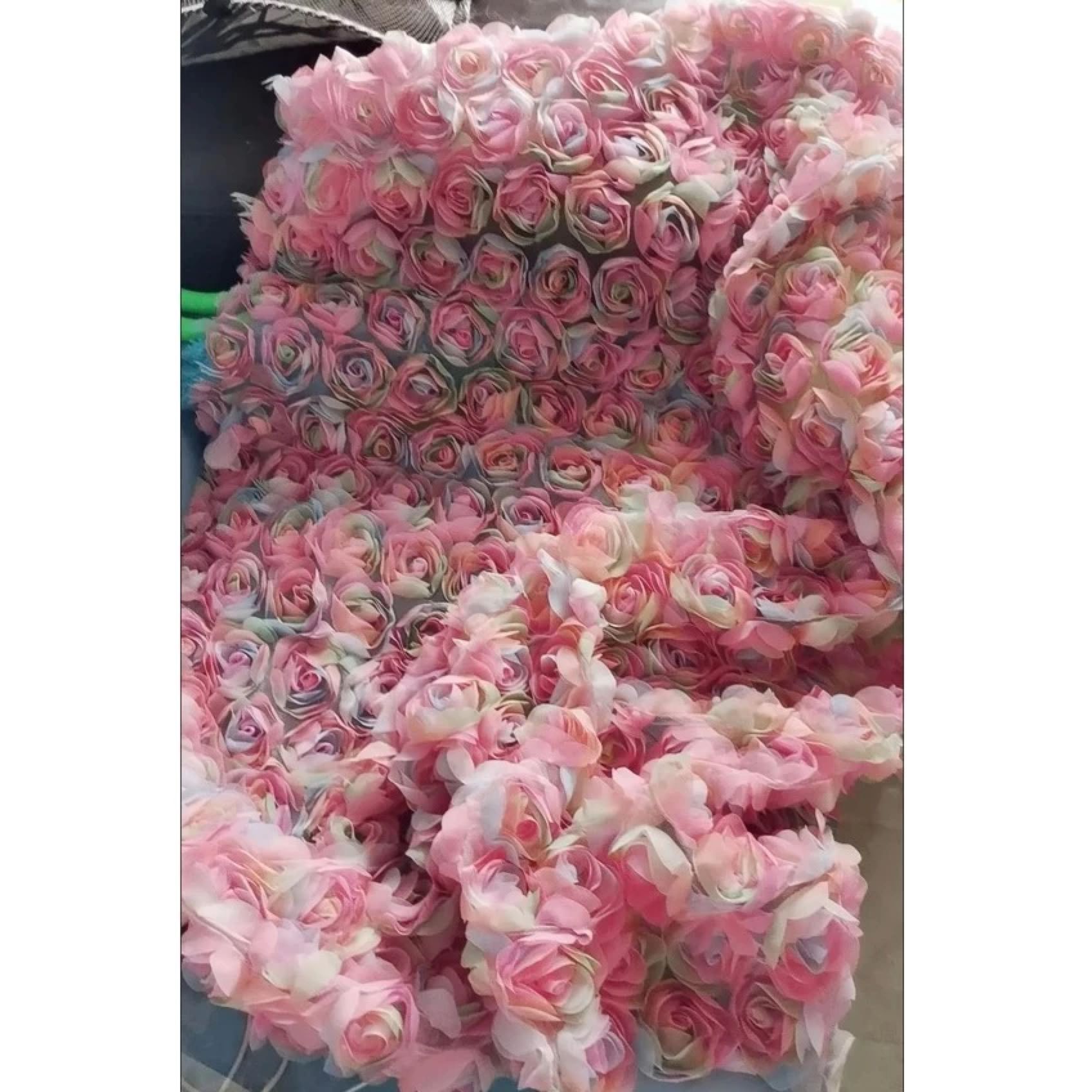 3D Rainbow Rose Tulle Fabric, Colorful 3D Flower Mesh Lace Fabric for Wedding Dress, Evening Gown, DIY Craft, 1 Yard