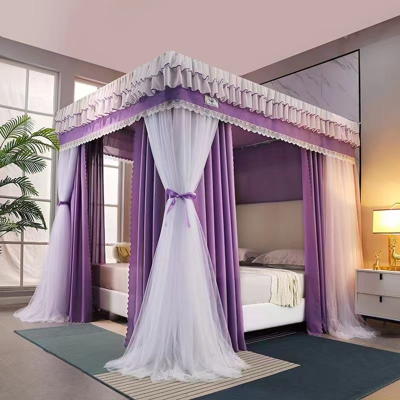 Size 6 by 6 Fancy Canopy 4 Stand Bedroom Mosquito, Net With  Stainless Steel Brackets Princess Room Decorative Bed Curtain.