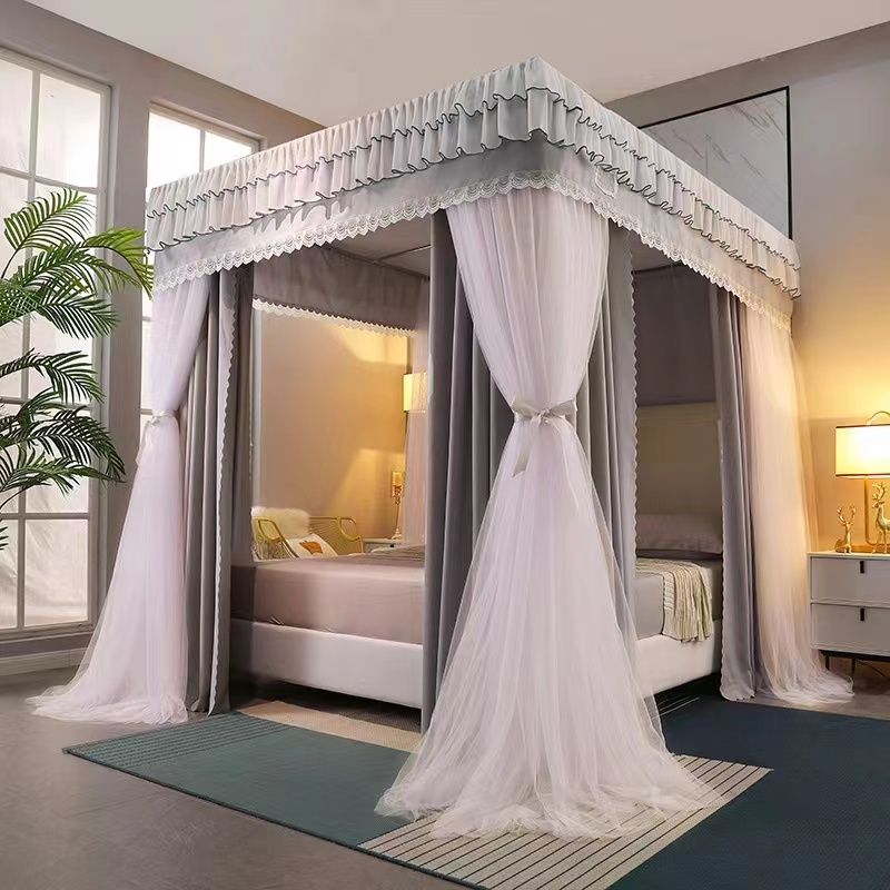 Size 6 by 6 Fancy Canopy 4 Stand Bedroom Mosquito, Net With  Stainless Steel Brackets Princess Room Decorative Bed Curtain.