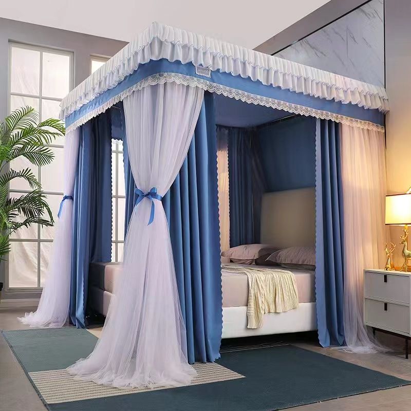 Size 6 by 6 Fancy Canopy 4 Stand Bedroom Mosquito, Net With  Stainless Steel Brackets Princess Room Decorative Bed Curtain.