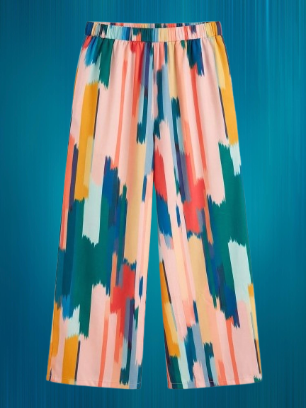🔥 Women’s XL Wide Leg Palazzo Pants – Colorful Printed High Waist Loose Casual Trousers | Soft Breathable Summer Fashion