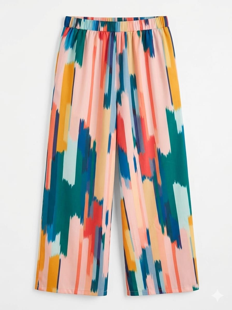 🔥 Women’s XL Wide Leg Palazzo Pants – Colorful Printed High Waist Loose Casual Trousers | Soft Breathable Summer Fashion