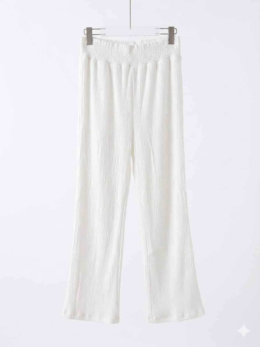 Aurela Collection White High Waist Palazzo Pants—Loose Fit Wide Leg Trousers for Women