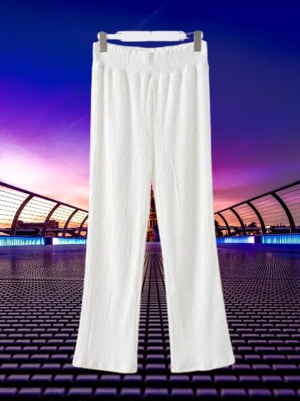 Aurela Collection White High Waist Palazzo Pants—Loose Fit Wide Leg Trousers for Women