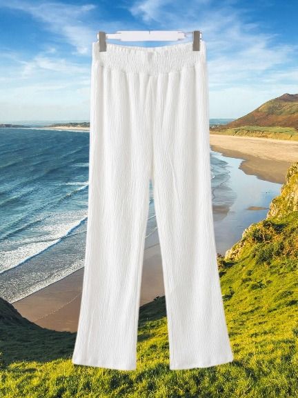 Aurela Collection White High Waist Palazzo Pants—Loose Fit Wide Leg Trousers for Women