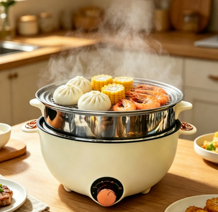 Versatile Non-stick Electric Hot Pot Multicooker with Steamer  Electric Cooking Pot for Steaming, Boiling, Stewing, Ramen & Hotpot - Dorm/Home Use Electric Cooker with Glass Lid