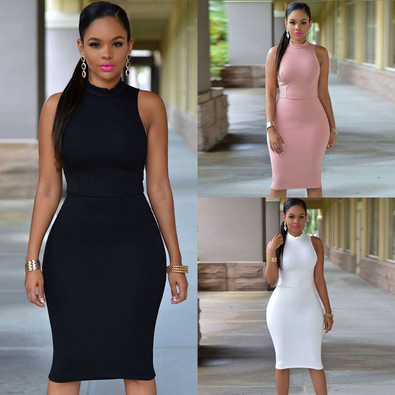 Summer New Arrival European American Sexy Women Dress Sleeveless Hollow Out Bodycon Slim Fit Ladies Party Dress