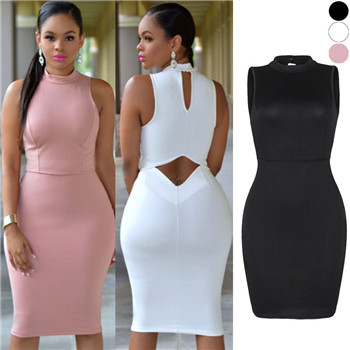 Summer New Arrival European American Sexy Women Dress Sleeveless Hollow Out Bodycon Slim Fit Ladies Party Dress