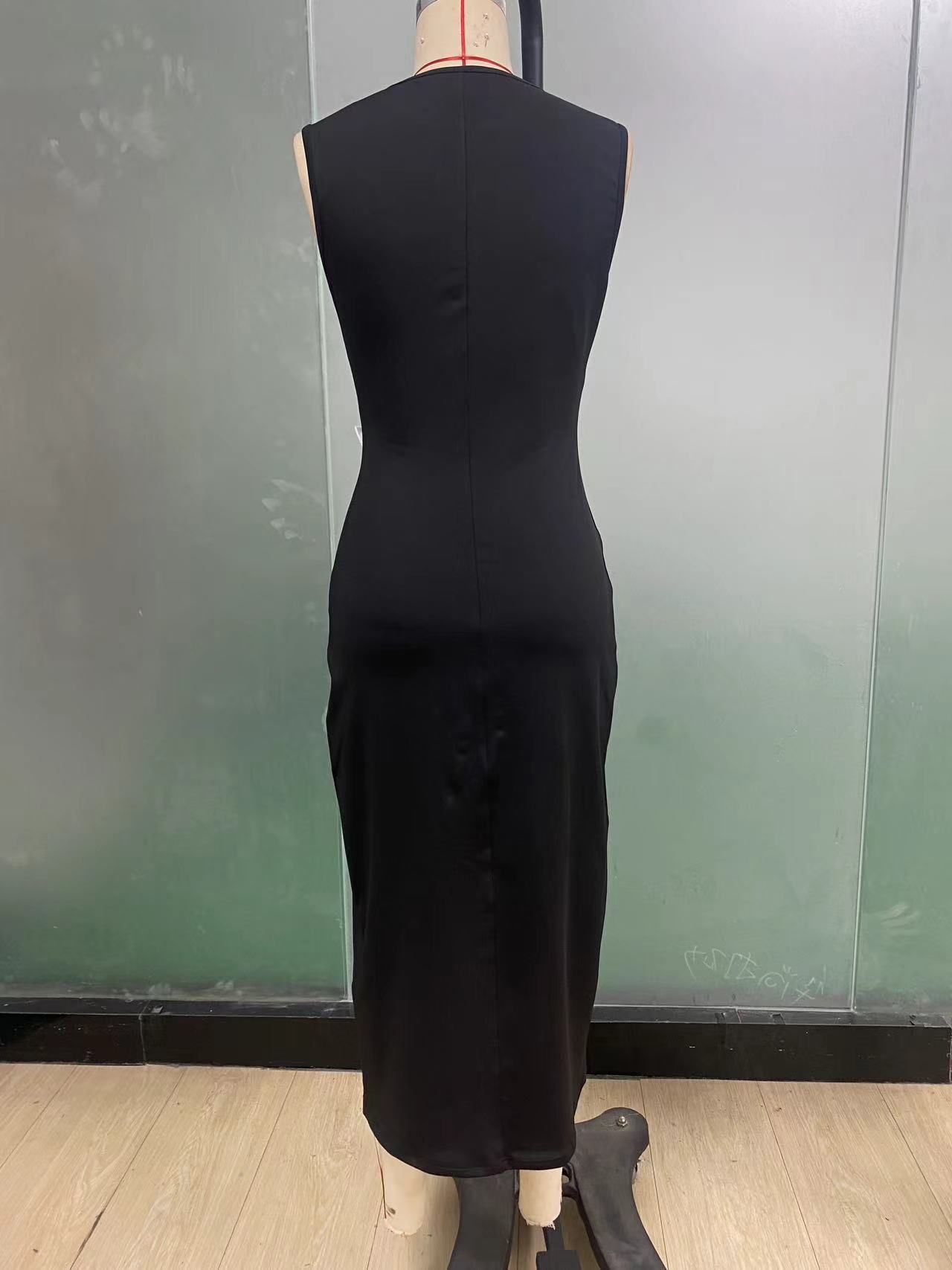 Women  Dress  Summer European American Style Bow Sleeveless Slit Pencil Dress Slim Fit Casual Party Wear for Ladies